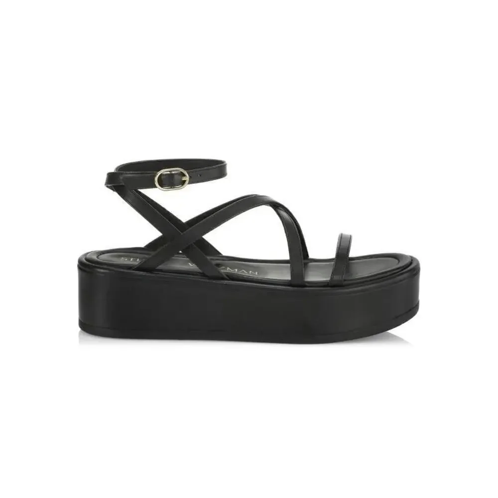 Stuart Weitzman Sandals Womens 10.5 Flatform Black Suede Leather Platform Shoes‎